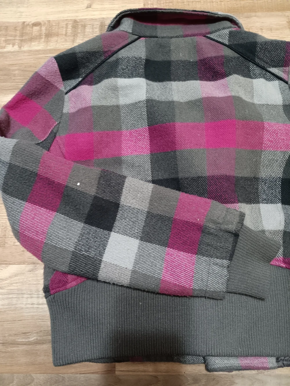 Girls Plaid Knit Button-Front Jacket - Pink & Gray C. Magic SZ M